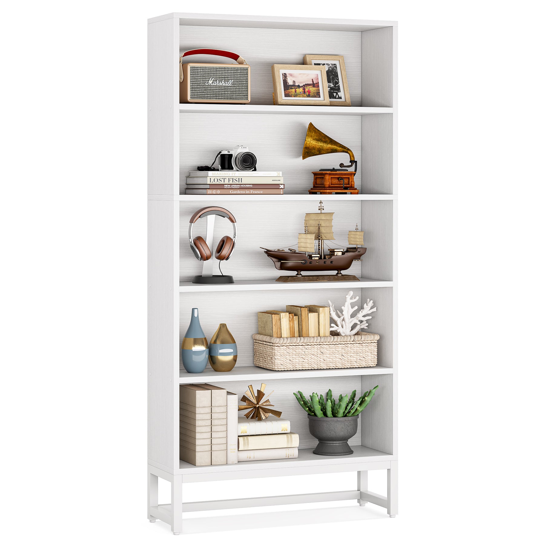70.8" Bookcase with 5-Tier Storage Shelves
